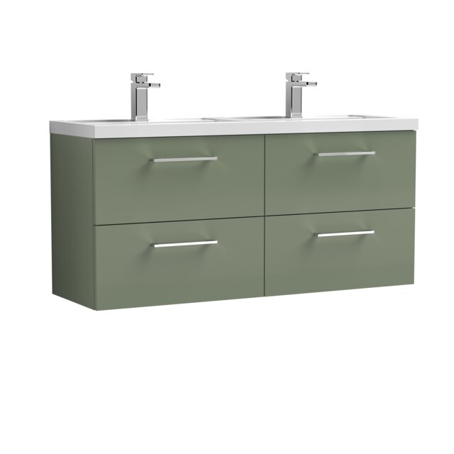 Balterley Level Wall Hung 4 Drawer Vanity Unit with Double Basin for Modern Bathroom Storage Green Satin Green