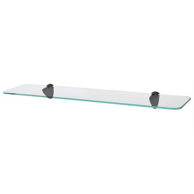 Harbour Housewares Rounded Floating Glass Shelf - 60cm - Metallic Brackets - Bathroom Shower Storage Vanity Display Unit Shelf Black Black 1