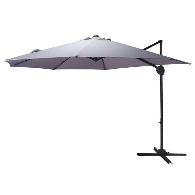 JSH 3M Roma Garden Parasol Light Grey Outdoor 180g Polyester Patio Decking Terrace Umbrella Shade with Hand Crank