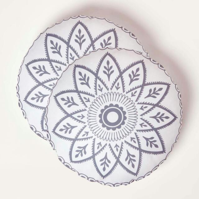 Homescapes Henna Round Grey Outdoor Cushion 40 cm - Set of 2 Grey 2