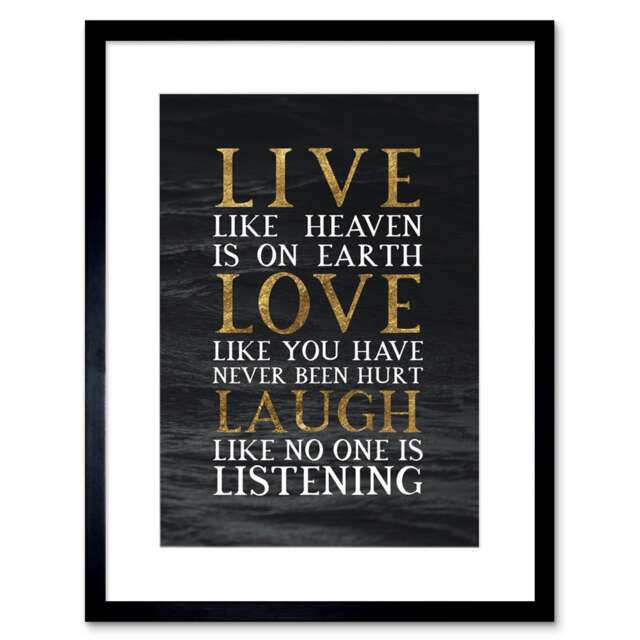 "Live Love Laugh Quote Typography Sea Inspirational 9x7"" Black Framed Wall Art Print"