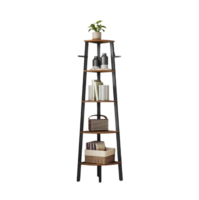 Modcraft Rustic 5-Tier Corner Ladder Shelf and Industrial Bookcase & Plant Stand