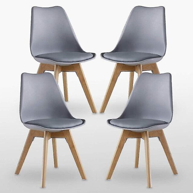 MOF Set of 4 Dining Chairs Wooden Legs Soft Cushion Pad Stylish DELUXE Retro Lounge Dining Office Grey LIGHT