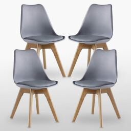 MOF Set of 4 Dining Chairs Wooden Legs Soft Cushion Pad Stylish DELUXE Retro Lounge Dining Office Grey LIGHT