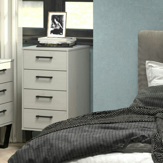 Texas 4 Drawer Narrow Chest of Drawers - Industrial Style Pine Bedroom Storage Cabinet with Metal Legs Grey Grey 1