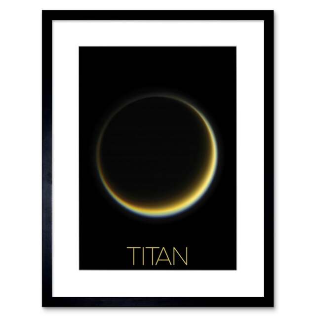 "NASA Our Solar System Titan Saturn's Moon Night Side 9x7"" Black Framed Wall Art Print"