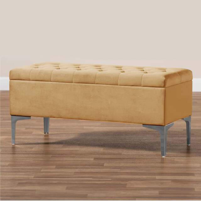 Modena Storage Ottoman Bench, Ottoman Footstool with Legs, 90cm Plush Velvet Upholstered End of Bed Bench, Mink