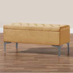 Modena Storage Ottoman Bench, Ottoman Footstool with Legs, 90cm Plush Velvet Upholstered End of Bed Bench, Mink