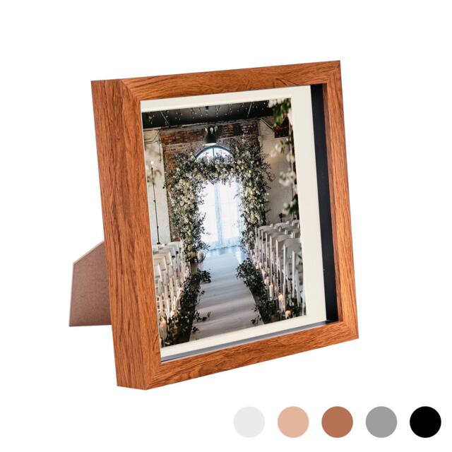 "Nicola Spring 8 x 8"" Photo Frame - Dark Wood/Ivory Mount - 3D Photo Frame Picture Frame Box Portrait Display Case (22.5 x 22.5cm)"