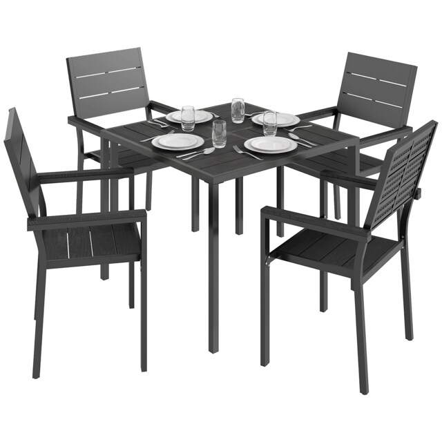 Outsunny 5 Pieces Garden Dining Set, Outdoor Furniture with HDPE Table Black Black Table: 86 x 86 x 72 cm Chair: 56 x 56 x 91 cm