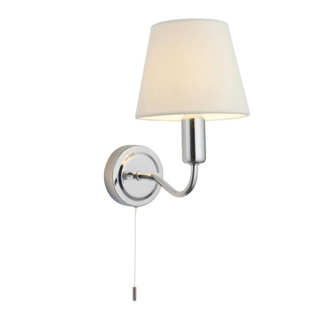 Conway Classic Wall Lamp Chrome with Ivory Tapered Shade & Pull Cord Switch, IP44