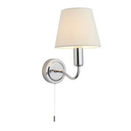 Conway Classic Wall Lamp Chrome with Ivory Tapered Shade & Pull Cord Switch, IP44