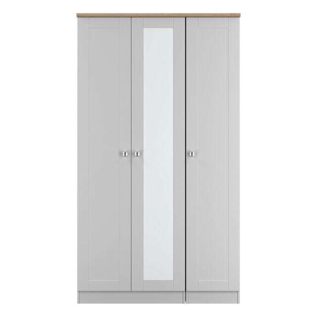 Cumbria Tall Triple Mirrored Wardrobe in Grey Ash & Bardolino Oak (Ready Assembled) Grey Grey Ash & Bardolino Oak