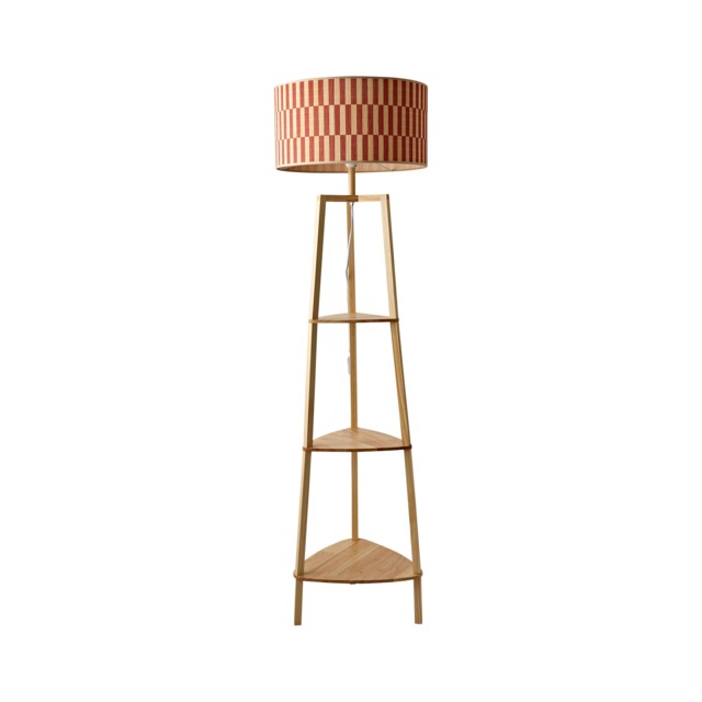 ValueLights Hiru Orange Check Bamboo Shade Wood Tripod Floor Lamp and Bulb