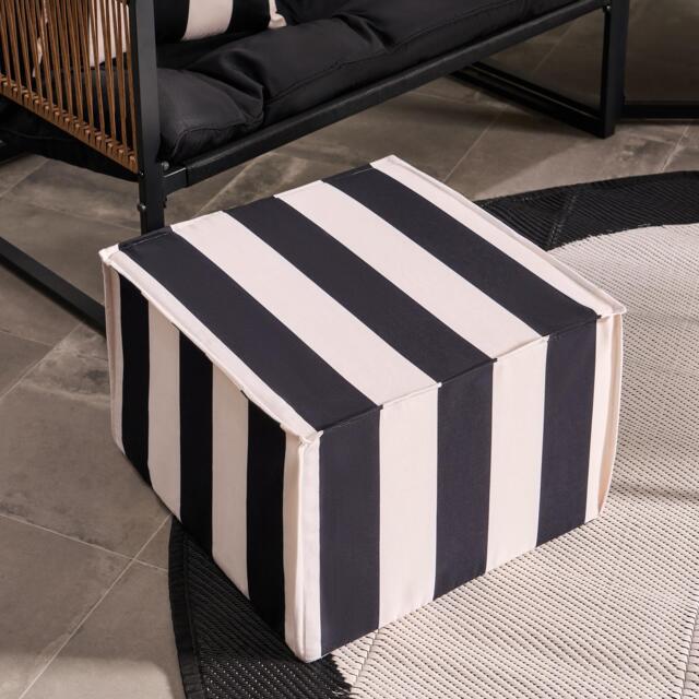 OHS Stripe Print Garden Pouffe Outdoor Stool Footrest Table Side Chair Multi Black/Cream