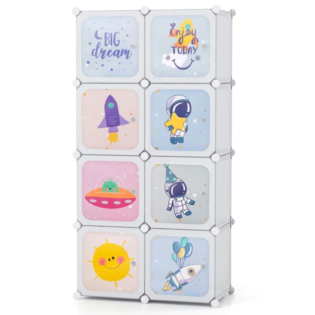 COSTWAY 8-Cube Portable Kids Wardrobe Closet Dresser-White White