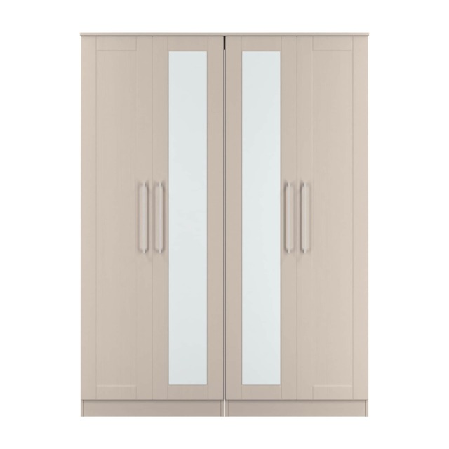 Ripon Tall 4 Door Twin Mirror Wardrobe in Kashmir Ash (Ready Assembled) Cream Kashmir Ash