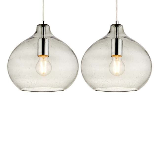 Set of 2 Dew - Sage Tinted Clear Glass Pendant Lights with Chrome