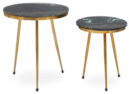 Interiors by Premier Green Marble Side Table (Set of 2), Rich Green Marble Tabletops with Gold Iron Criss‑Cross Legs Green