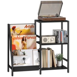 HOMCOM Record Player Stand, 3-Tier Side Table with Vinyl Record Storage Black