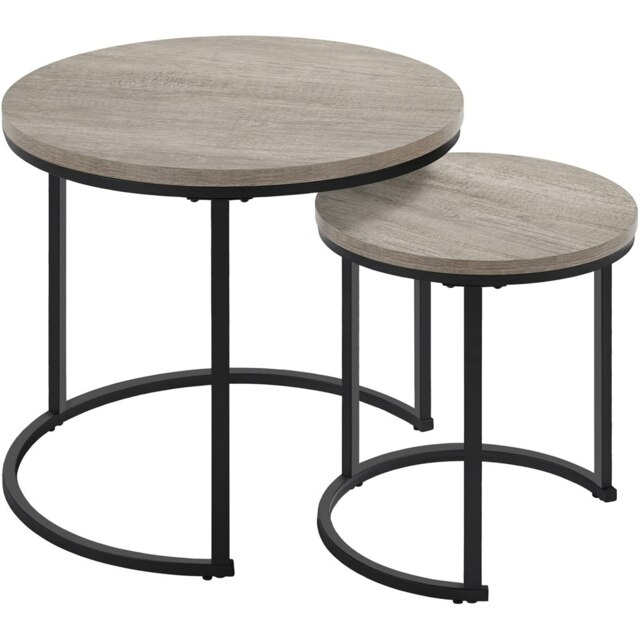 Yaheetech Round Nesting End Table Set with Metal Base Grey