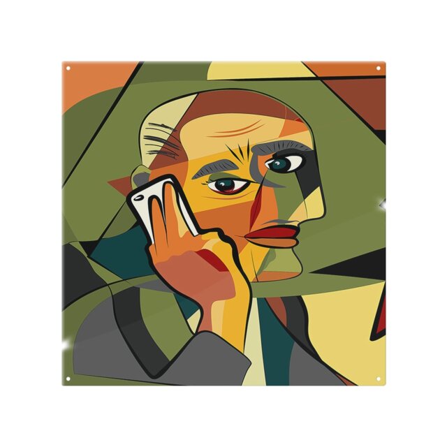 Portrait cubism art style,man calls on a phone Designer Splash Back White