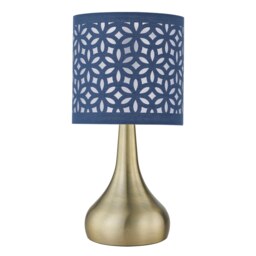 Romana - Antique Brass Touch Table Lamp with Navy Blue Laser Cut Shade