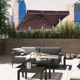 Outsunny Aluminium Sun Umbrella Parasol Patio Rectangular 2M x 1.3M Brown Brown