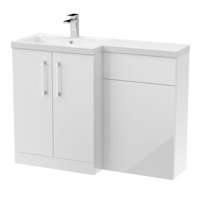 Balterley Left-Hand Bathroom Vanity and WC Unit Combination with Basin, with Handles White Gloss White