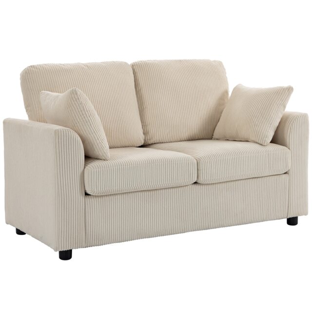 HOMCOM 2 Seater Sofa, Corduroy Small Couch with Spring Cushion