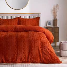 OHS Ultra Soft Cable Knit Sherpa Fleece Duvet Set Orange Orange Rust King