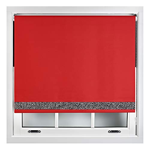 FURNISHED Thermal Blackout Roller Blinds with Glitter Edge - (W)65cm x (L)165cm Red Red (W) 65cm x (L) 165cm