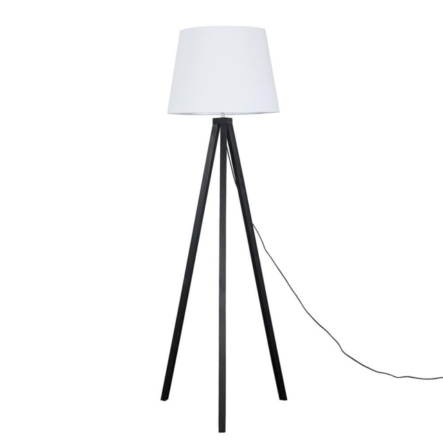 ValueLights Barbro Black Tripod Floor Lamp White Taper Shade and Bulb