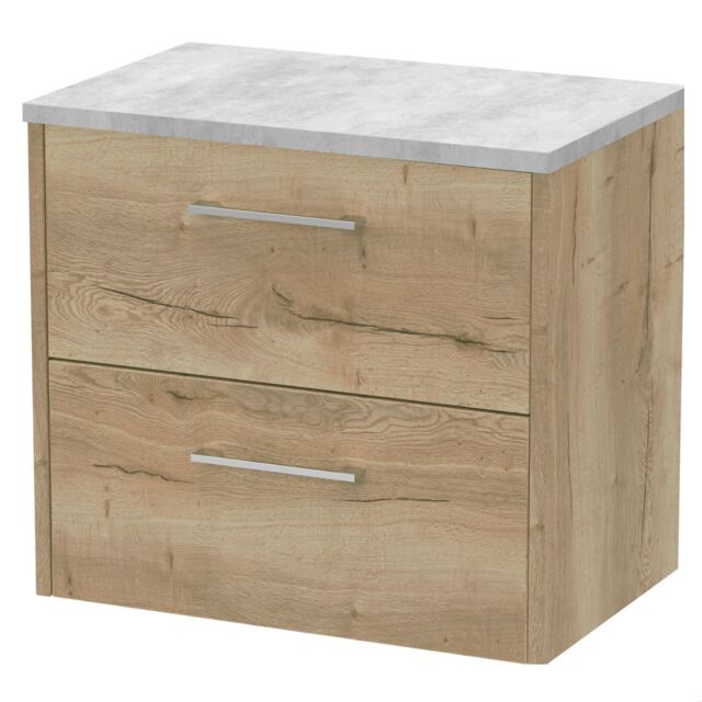 Balterley Winshill Contemporary 2 Drawer Wall Hung Vanity Unit with Laminate Worktop, Light Oak, 600mm