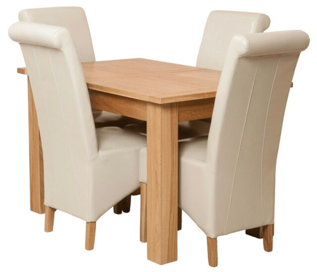 Hampton 120-160cm Oak Extending Dining Table and 4 Montana Leather Chairs Cream Cream