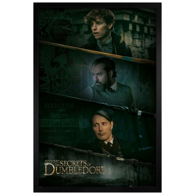 Black Wooden Framed Fantastic Beasts The Secrets of Dumbledore (Three Wands) Maxi Poster Multi