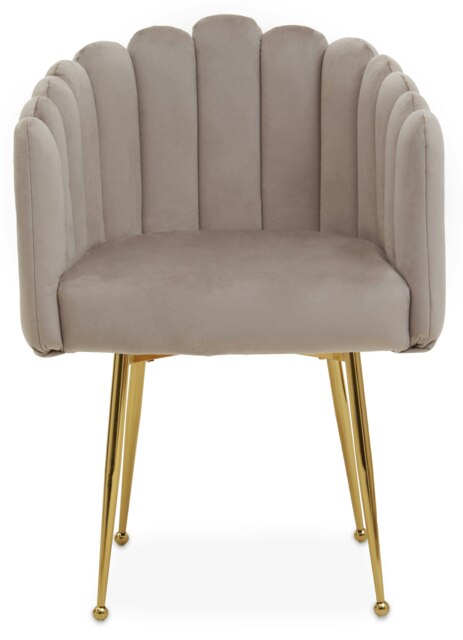 Orsina Brown Velvet Dining Chair, Shell-Shaped Velvet Chair with Gold Chrome Legs, Accent Armchair for Living Room