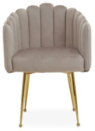 Orsina Brown Velvet Dining Chair, Shell-Shaped Velvet Chair with Gold Chrome Legs, Accent Armchair for Living Room