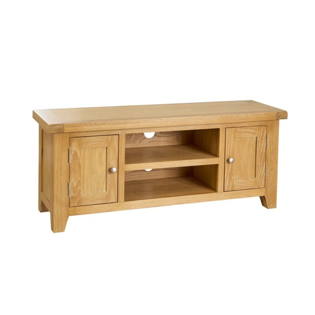 2 Doors 2 Shelves TV Stand Media Entertainment Storage Cabinet Wooden Brown Oak