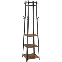 Freestanding Coat Rack Storage Unit with Hooks and Shelves, Industrial Metal Frame, Rustic Brown