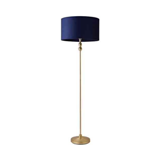 ValueLights Maggie Gold Candlestick Floor Lamp Navy Velvet Shade Blue