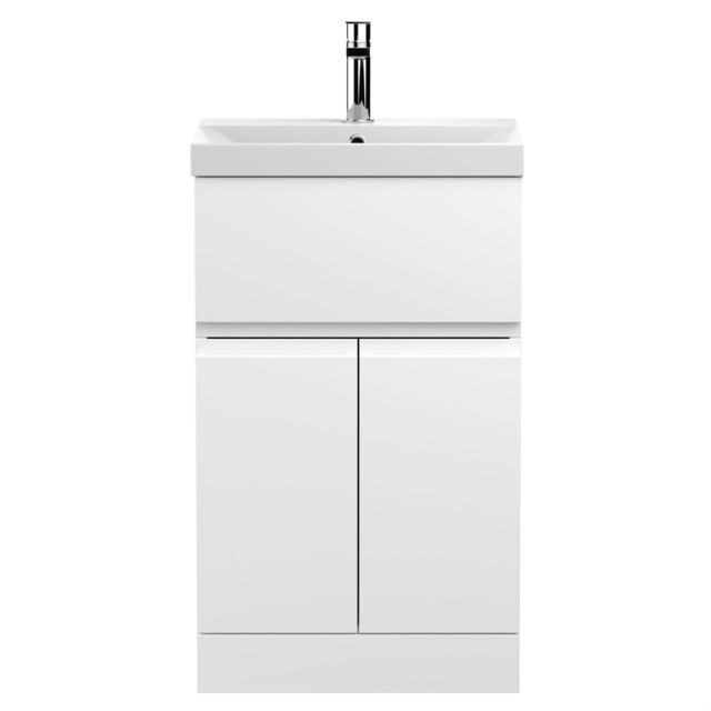 Balterley Mavesyn Contemporary 2 Door 1 Drawer Floor Standing Vanity Unit with Thin Edge Basin, Satin White, 500mm
