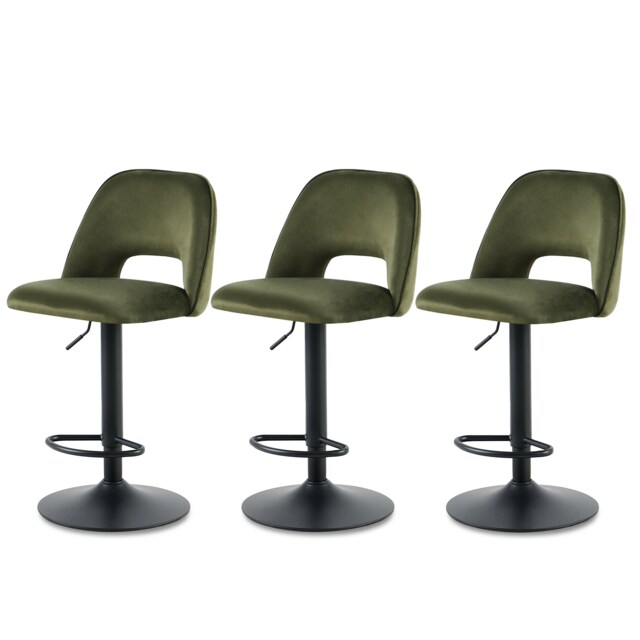 SONARA Set of 3 Adjustable Velvet Upholstered Breakfast Bar Stools Green