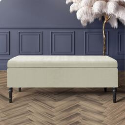 150cm Paris Plain Ottoman Storage Bench -Naples Shoes Bench with Black Turned Wooden Legs - Cream Upholstery Storage Footstool