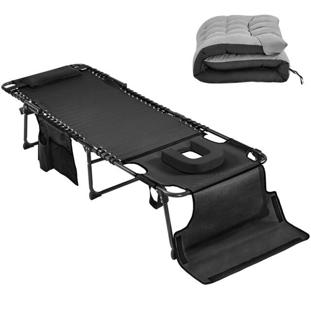 Yaheetech Outdoor Folding Tanning Chair with Removable Cushion and Face Hole Black Black Portable/Travel 1