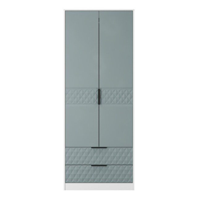 Islay Tall 2 Drawer Double Wardrobe in Duck & White Matt (Ready Assembled) Blue Duck & White Matt