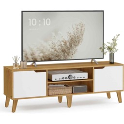 TV Stand with Adjustable Shelf, Entertainment Unit for TVs, Media Console Cabinet, Natural Oak and Cream White