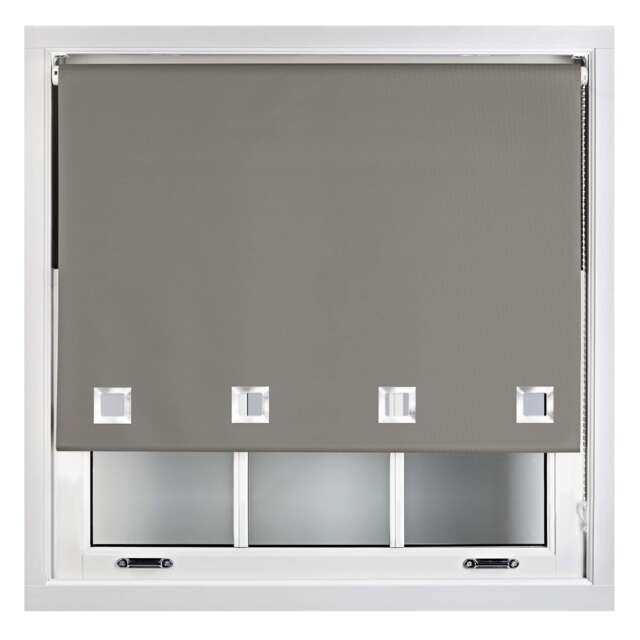 FURNISHED Blackout Roller Blinds with Large Square Eyelets Made to Measure Window Shade Grey Dark Grey (W) 120cm x (L) 165cm