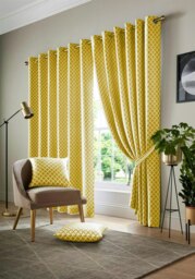 Wold Ring Top Lined Curtains - 168cm x 183cm - Ochre