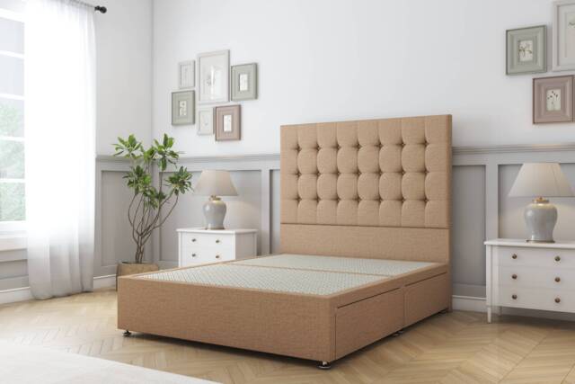 Sloomy Alabama Latte Dumfries Divan Bed Base 2 Drawers Same Side With 26 Inch Strutted Headboard Brown Latte Small Single 1
